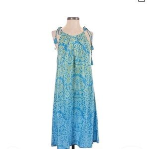 Anthropologie Love Kyla Blue and Green Sleeveless Dress silk polyester size S